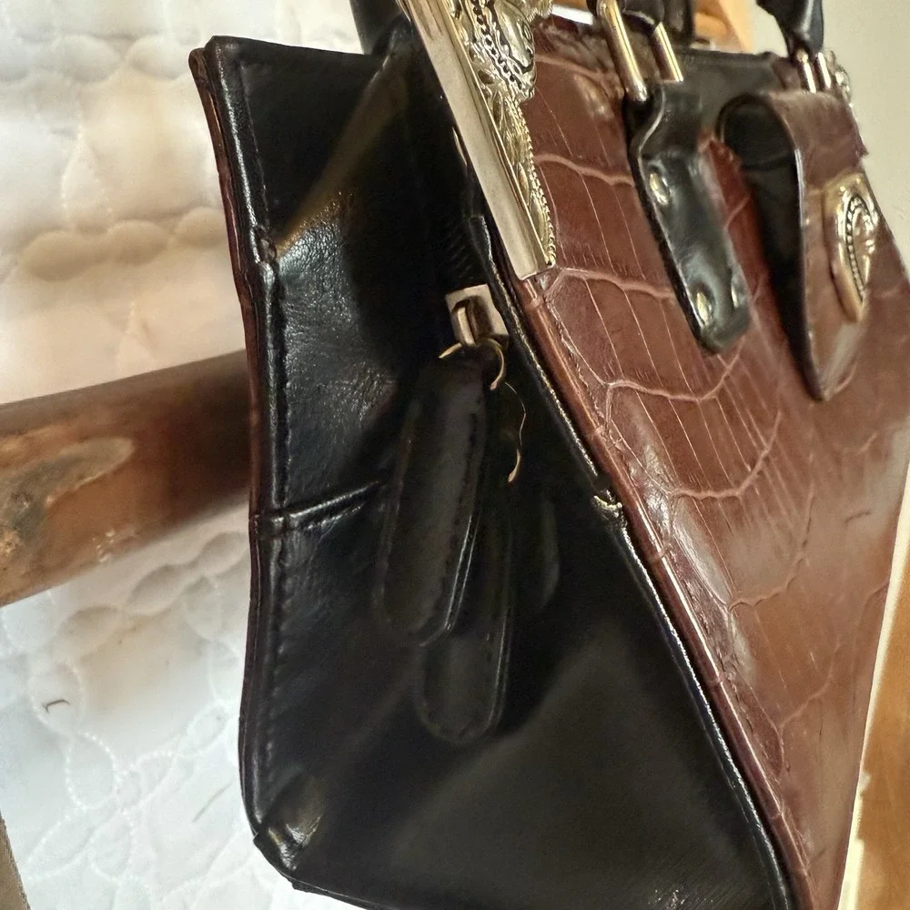 BRIGHTON ALLIGATOR EMBOSSED SATCHEL HANDBAG Embellishment Western Chic - Picture 7 of 16